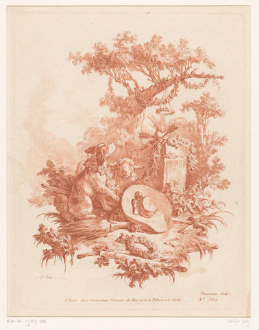 Landscape with dog and sheep, Gilles Demarteau, 1772 Canvas Print