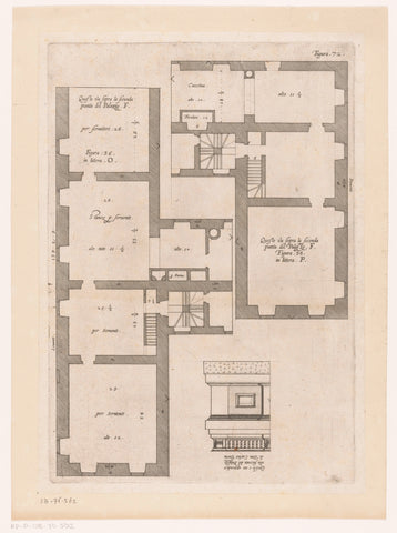 Plattegrond van de entresol van het Palazzo Spinola en detail van de opstand van de façade van het Palazzo Doria-Tursi te Genua, Nicolaes Ryckmans, 1622 Canvas Print