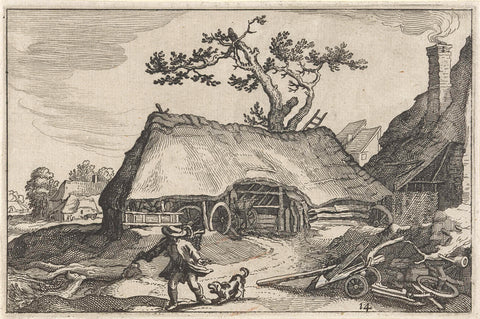 Farm and husband and barking dog, Claes Jansz. Visscher (II), 1620 Canvas Print