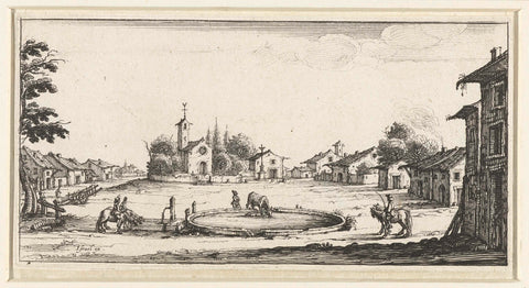 Landscape with a watering place in a village, Jacques Callot, 1630 - 1660 Canvas Print