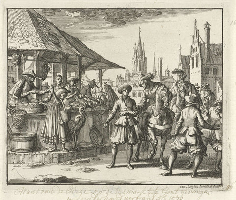 Arrest of Hans van der Wege at the Vismarkt in Ghent, 1570, Jan Luyken, 1685 Canvas Print