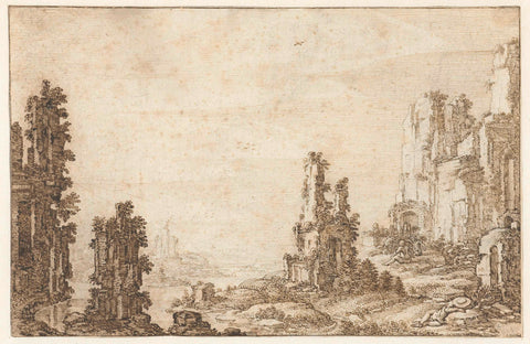 Landscape with ruins, Herman Breckerveld, 1623 - 1673 Canvas Print