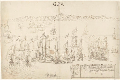 Naval battle between Dutch and Spanish ships off the coast at Goa, 1638, anonymous, 1638 Canvas Print