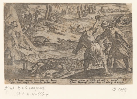 Hunters kill crocodiles and use wild boars as bait, Antonio Tempesta, 1605 Canvas Print