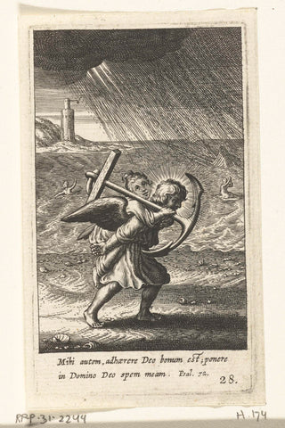 Engel carries child with anchor on his back, Boetius Adamsz. Bolswert, 1624 Canvas Print