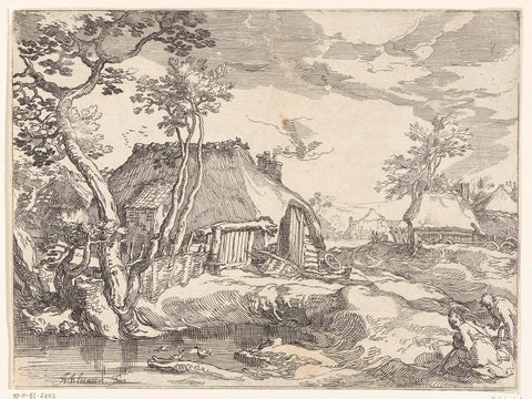 Landscape with farms on country road, Boëtius Adamsz. Bolswert, 1612 - 1614 Canvas Print