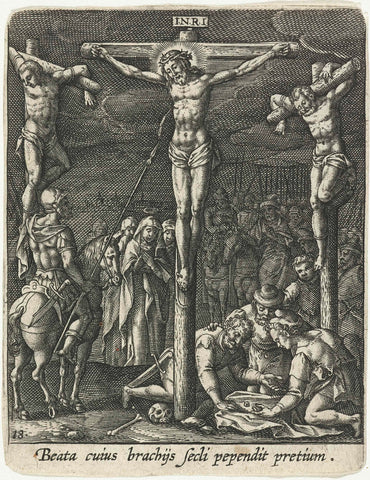 Crucifixion with lance stitch, Adriaen Collaert, 1570 - 1618 Canvas Print