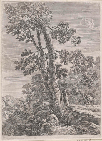 Fishing man under tree, Stefano della Bella, 1620 - 1664 Canvas Print