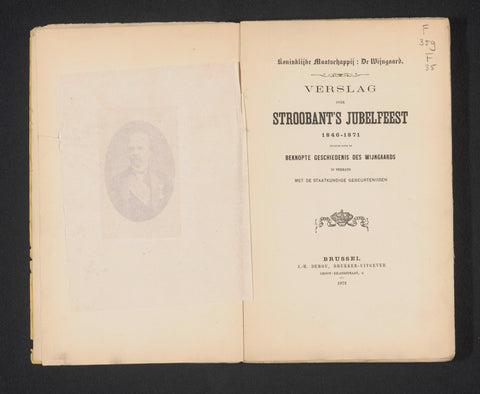 Report on Stroobant's jubilation, 1846-1871, followed by the concise history of the Vineyards in connection with the political events / Koninklijke Maatschappij De Wijngaard [Xavier Havermans and Frans Luyten], J.-H. Dehou, 1872 Canvas Print