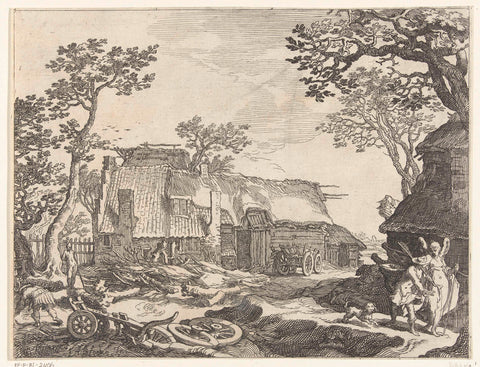 Landscape with farm and Tobias and the angel, Boëtius Adamsz. Bolswert, 1612 - 1614 Canvas Print