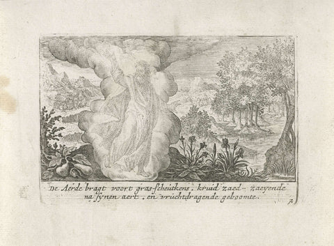 God creates the dry earth and plants, Crispijn van de Passe (I), 1700 - 1750 Canvas Print