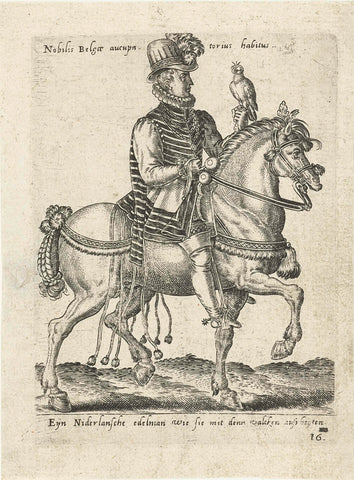 Dutch nobleman on falconry on horseback, Abraham de Bruyn (attributed to), 1577 Canvas Print