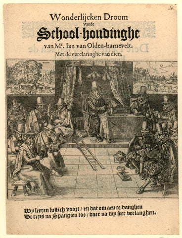 Title print of the pamphlet from 1618 entitled: Wonderlijcken Droom Vande School-houdinghe by Mr. Ian van Olden-barnevelt, anonymous, 1618 Canvas Print