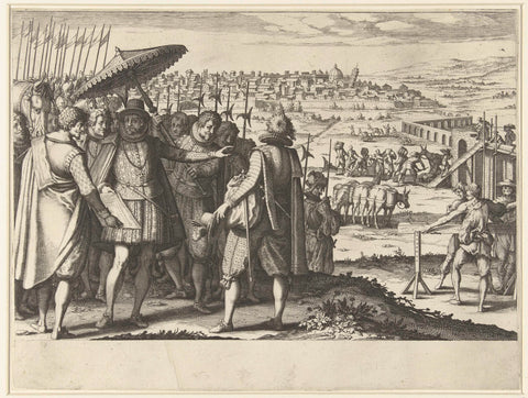 Ferdinando I de' Medici laat het aquaduct bij Pisa repareren, Jacques Callot, 1614 - 1620 Canvas Print