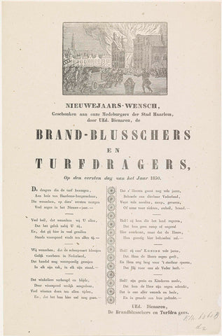 New Year's wish of the fire extinguishers and peat carriers of Haarlem for the year 1850, Hermanus Numan, 1849 - 1850 Canvas Print