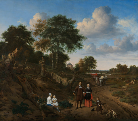 Portrait of a Couple with Two Children and a Nurse in a Landscape, Adriaen van de Velde, 1667 Canvas Print