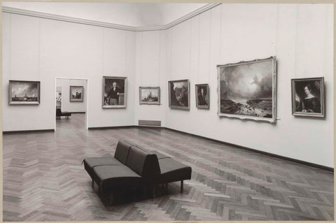 Room with seven paintings, next to the passage a seascape and a portrait of a man, 1975 Canvas Print