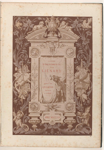 Rectangular cartouche between trophies, animals and leaf vines, Michel Liénard, c. 1866 Canvas Print