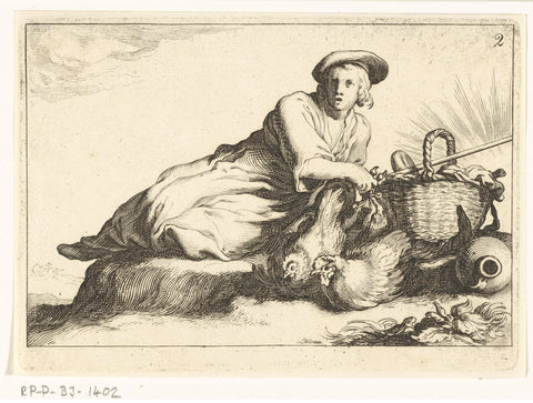 Woman with two chickens, Cornelis Bloemaert (II), after c. 1625 Canvas Print