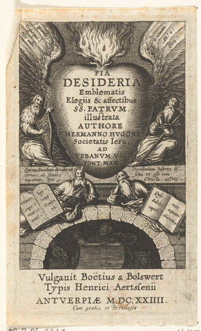 Winged burning heart with title and church fathers David, Phillipus, Moses and Hieronymus on architecture, Boëtius Adamsz. Bolswert, 1624 Canvas Print