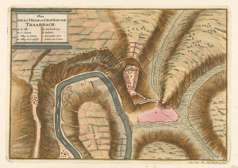 Map of village and castle of Trarbach, 1704, Jan van Call (II) (attributed to), 1704 Canvas Print