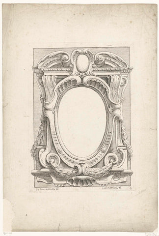 Cartouche with upright oval compartment, Lodovico Mattioli, c. 1670 - c. 1680 Canvas Print