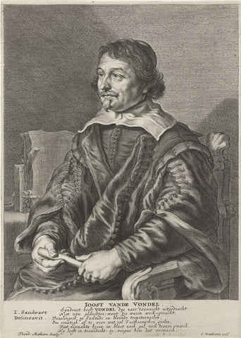 Portrait of Joost van den Vondel, Theodor Matham, 1630 - 1676 Canvas Print