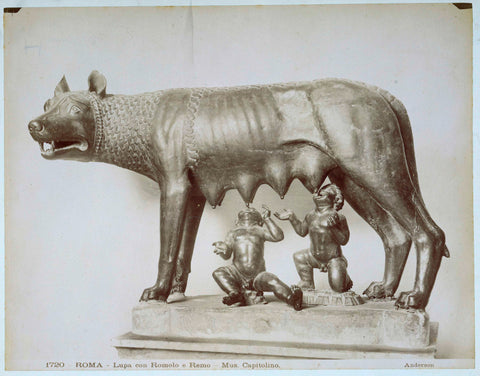 Sculpture of Romulus and Remus and the Wolf, in the Capitoline Museums in Rome, James Anderson, c. 1857 - c. 1875 Canvas Print