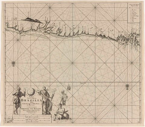 Pass map of the northeast coast of Brazil, Jan Luyken, 1683 - 1799 Canvas Print