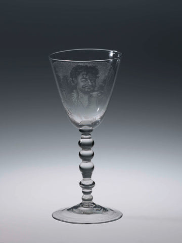 Chalice glass with a smiling man with birch maid, anonymous, 1743 Canvas Print