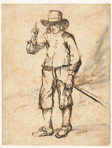 Standing Boy Holding a Whip and Raising his Right Hand, Rembrandt van Rijn (school of), c. 1640 - c. 1650 Canvas Print