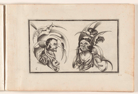 Male and female heads with grotesque hats and collars, Denis Boutemie, 1636 Canvas Print