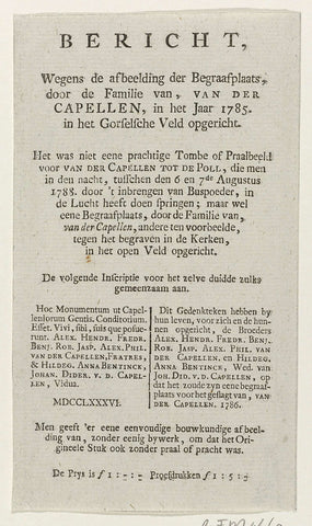 Message from the publisher about the print with the cemetery of the Van der Capellen family in the Gorsselse Veld, 1785, anonymous, 1788 Canvas Print