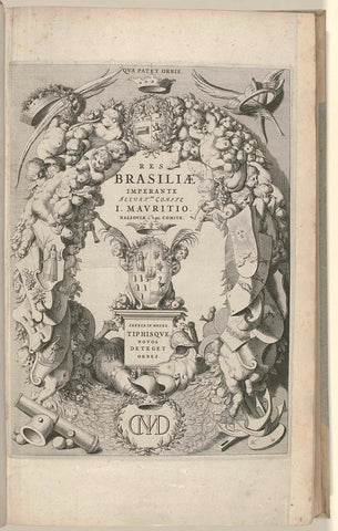 Title print for Caspar Barlaeus, Rerum per octennium in Brasilia et alibi nuper gestarum sub praefectura J. Mauritii, Nassoviae, 1647, Jan van Brosterhuyzen (possibly), 1645 - 1647 Canvas Print