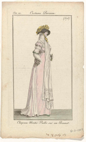 Journal des Dames et des Modes, Costume Parisien, 18 August 1804, Year 12, (576): Chapeau Moitié Paill (...), anonymous, 1804 Canvas Print