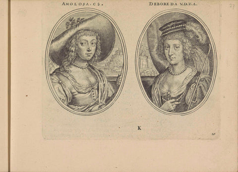 Portraits of two unknown high-ranking women, both as shepherdess, Crispijn van de Passe (II), 1640 Canvas Print