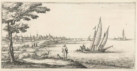 Coastal landscape with a sailing ship, Jacques Callot (possibly), 1621 - 1672 Canvas Print