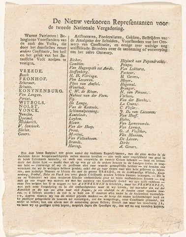 List of newly elected Representatives for the Second National Assembly, 1797-1798, anonymous, 1797 - 1798 Canvas Print