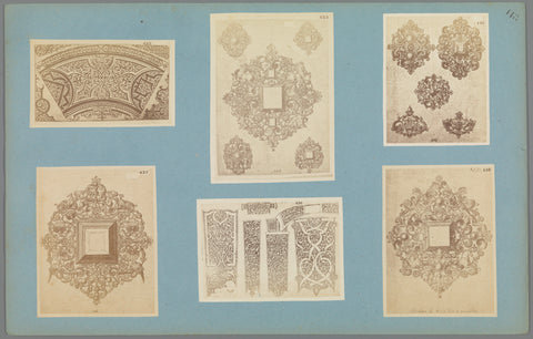 Six photo reproductions of ornament prints, anonymous, c. 1875 - c. 1900 Canvas Print