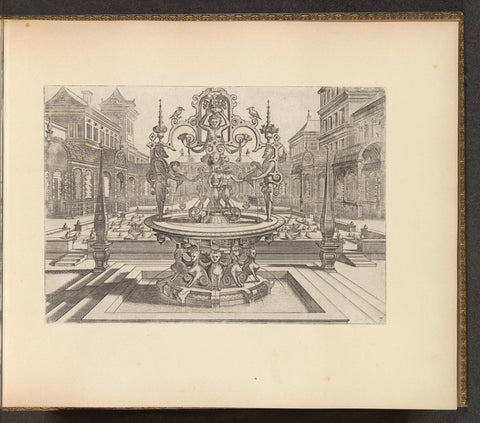 Round Fountain Supported by Sphinxes in a Courtyard, Johannes or Lucas van Doetechum, c. 1600 Canvas Print