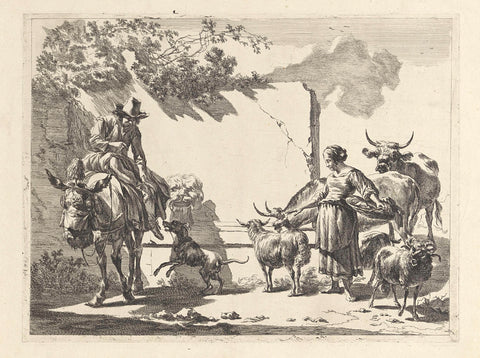 Shepherd and shepherdess at a fountain, Jan de Visscher, 1657 - 1692 Canvas Print