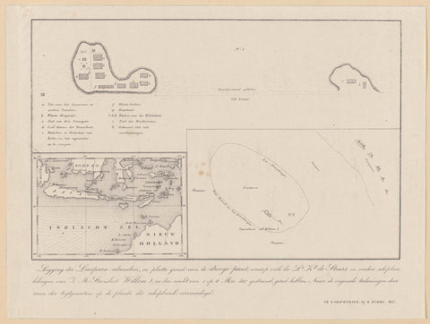 Map of the Lucipera Islands with the whereabouts of the shipwrecked of the steamship Willem I, 1837, anonymous, 1837 Canvas Print