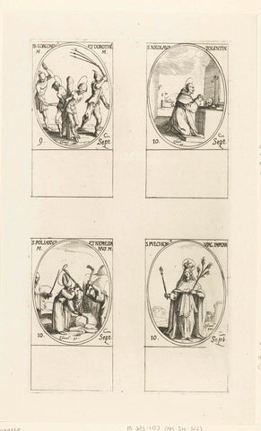 Saint Gorgonius and Saint Dorotheus of Nicomedia, Saint Nicholas of Tolentino, Saint Polian and Saint Nemesian, Saint Pulcheria of Constantinople (September 9-10), Jacques Callot, 1632 - 1636 Canvas Print