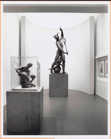 Flow god in a display case and Mercury and Amor in front of a semicircular wall, on the right hang prints, c. 1998 - c. 1999 Canvas Print