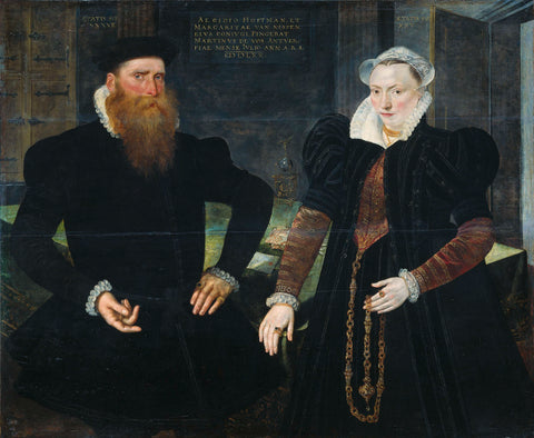 Portrait of Gillis Hooftman, Shipowner, and his Wife Margaretha van Nispen (Gilles van Eichelenberg, called Hoffman), Maerten de Vos, 1570 Canvas Print