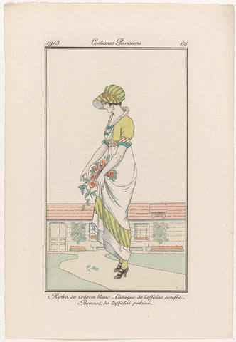 Journal des Dames et des Modes, Costumes Parisiens, 1913, No. 66 : Robe de crépon blanc (...), anonymous, 1913 Canvas Print