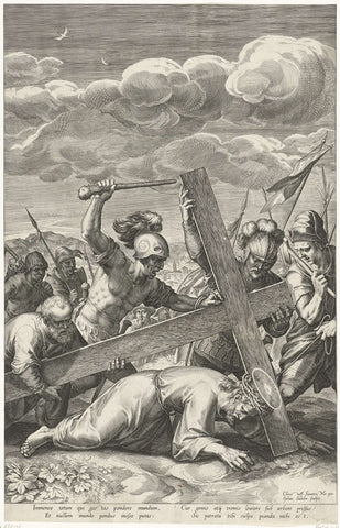 Christ falls under the cross, Johann Sadeler (I), 1589 Canvas Print