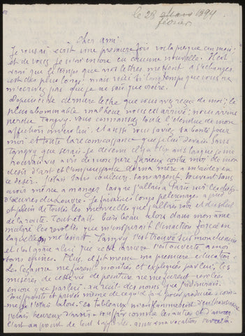 Letter to Andries Bonger, Émile Bernard, in or before 1894 Canvas Print