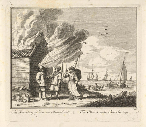 Smoking herring, Adolf van der Laan, 1728 - 1761 Canvas Print