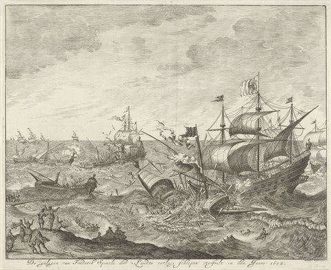 Destruction of the Spanish galleys off the Flemish coast, 1602, Jan Luyken, 1681 Canvas Print